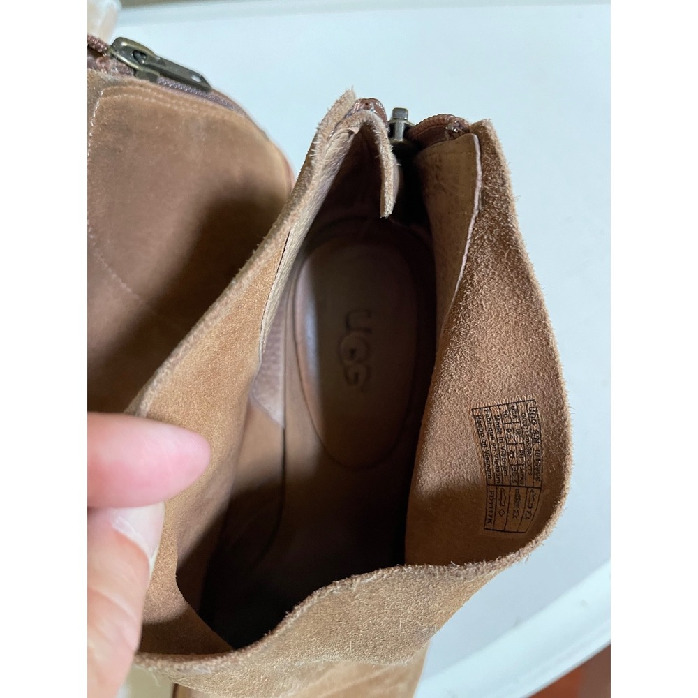 UGG Ginger Brown Suede Peep Toe Ankle Booties Block Heel Size 10 - Picture 7 of 8